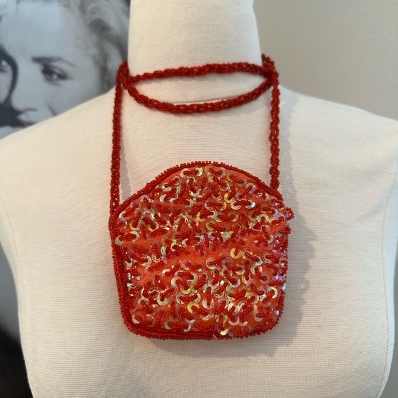 Orange mini beaded bedazzled cross body purse - Picture 3 of 4